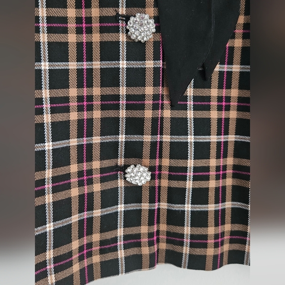 NWT Women's Cece Plaid Tie Neck Blazer Jacket with Rhinestone Button-Up Size XL - Picture 6 of 15